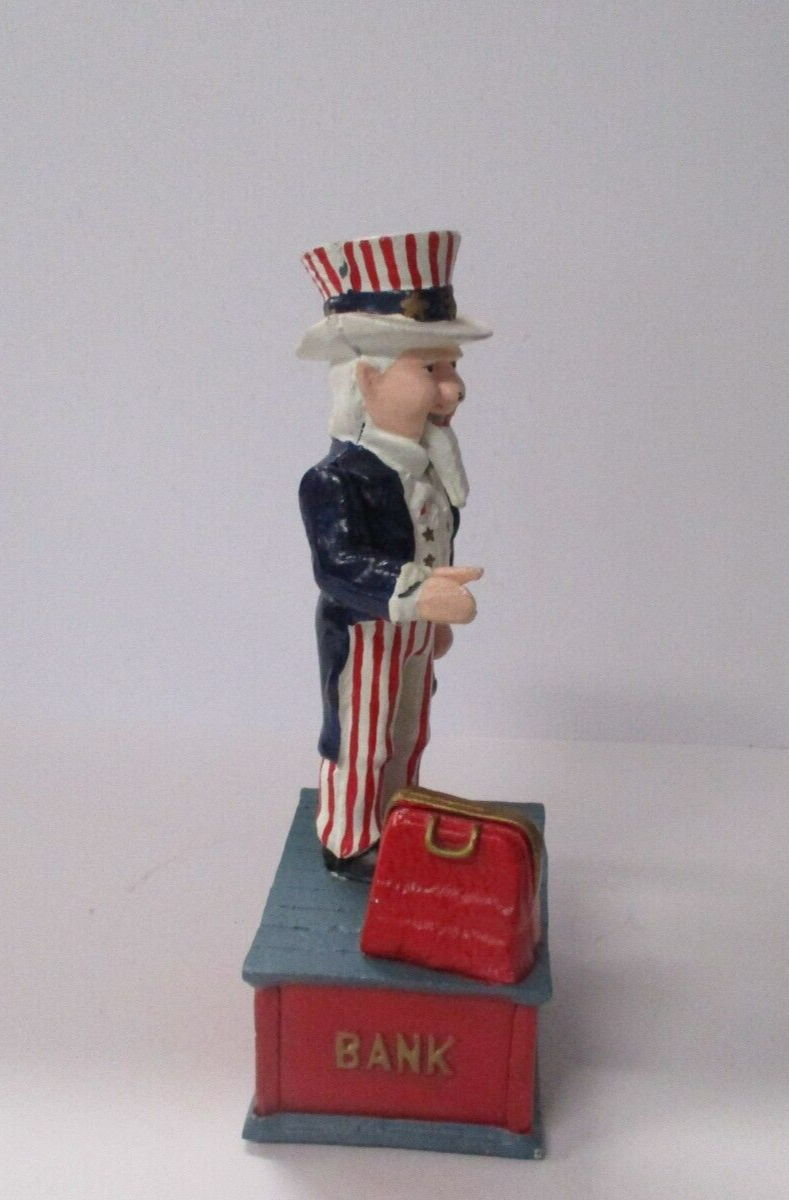 Uncle Sam Piggy Bank With Handled Coin Slot Die cast metal works