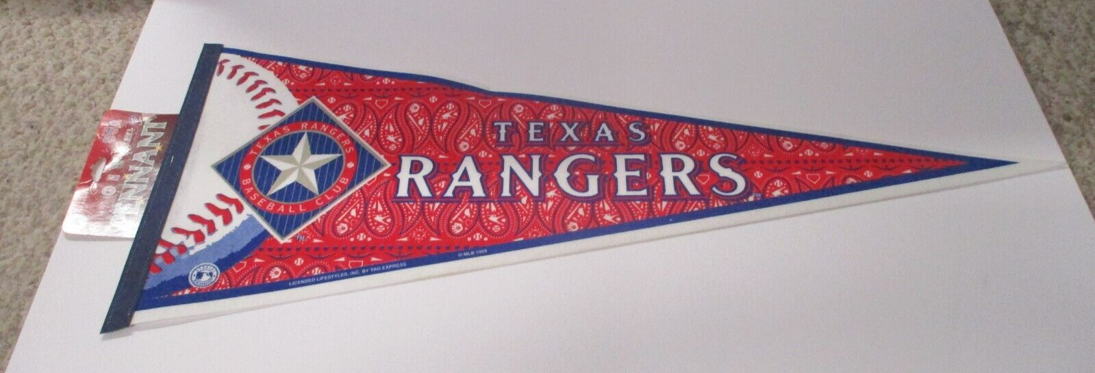 Texas Rangers Baseball Club MLB Official Pennant Flag with Tag Made in USA