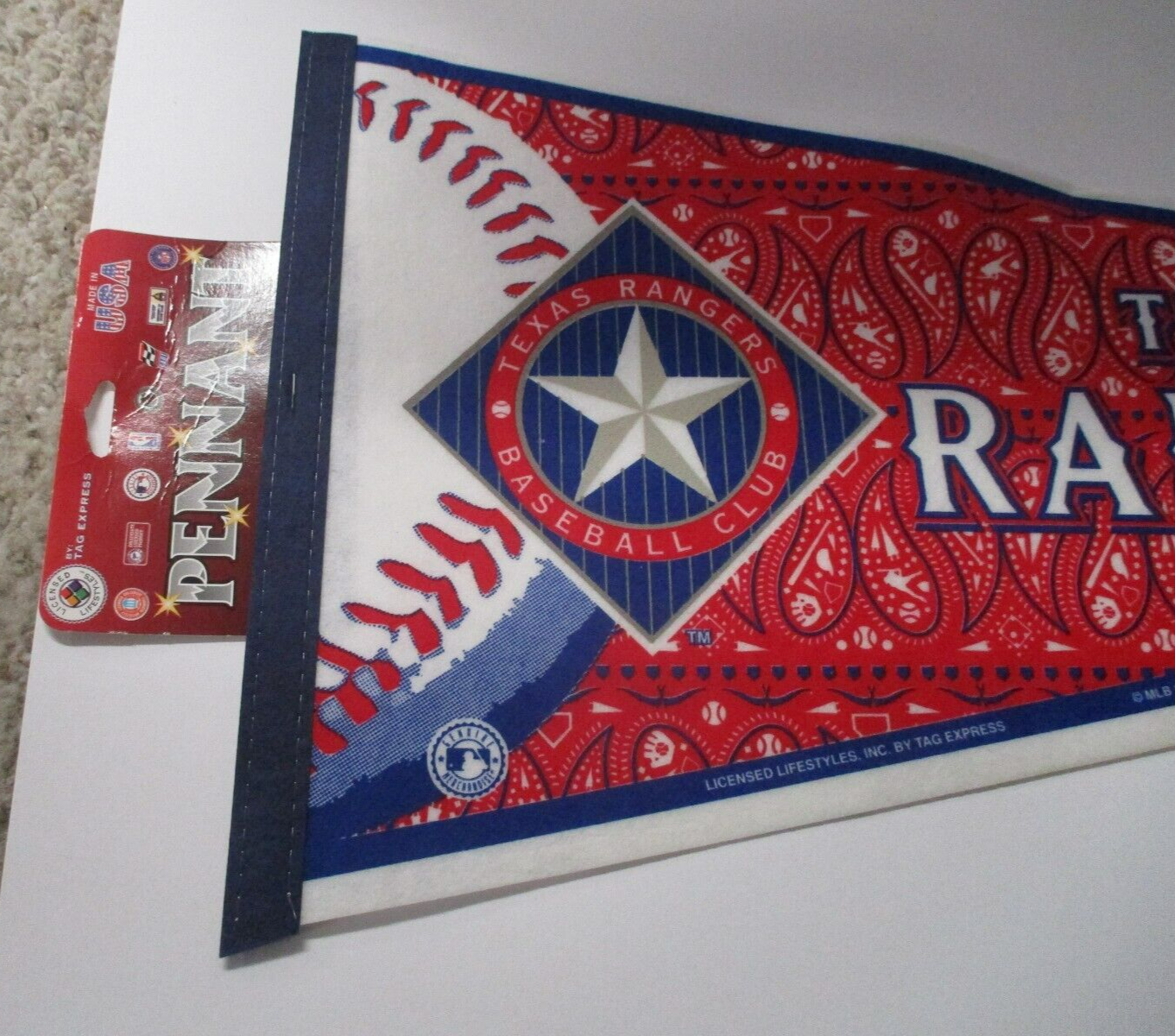 Texas Rangers Baseball Club MLB Official Pennant Flag with Tag Made in USA