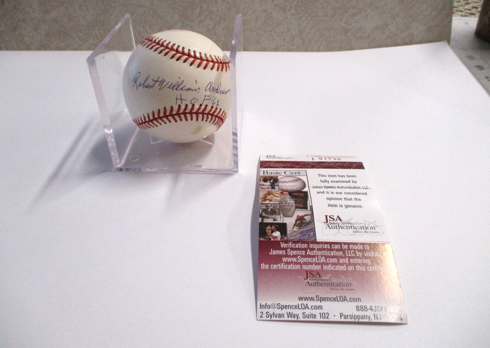 Robert Williams Andrew Feller Full Name Autographed Baseball Bob Feller JSA