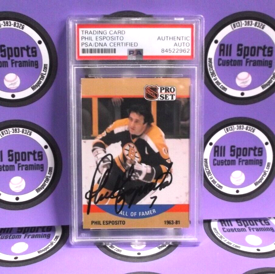 Phil Esposito Boston Bruins Autographed 1990 Pro Set Hockey Card #403 PSA