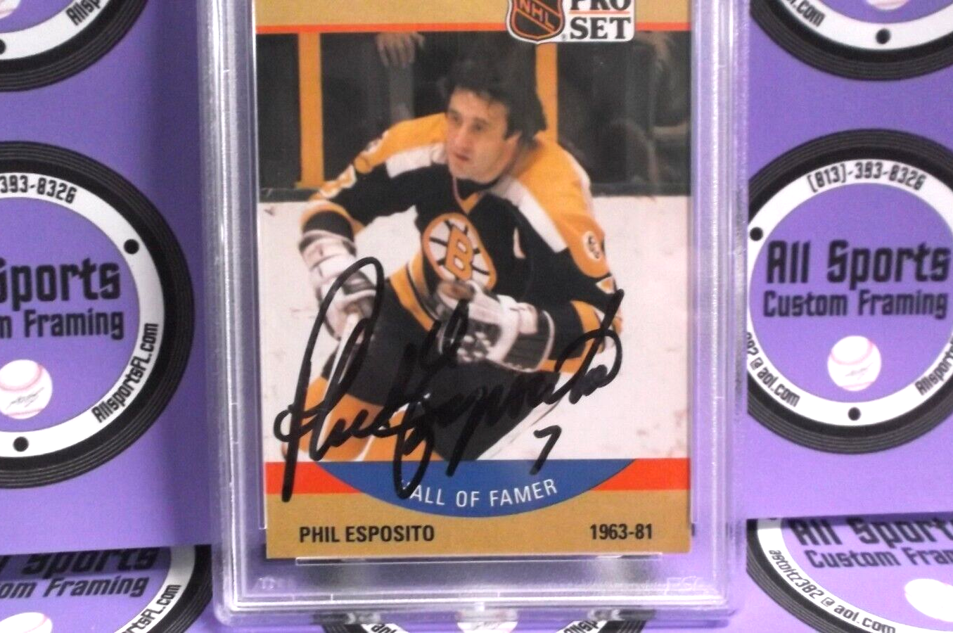 Phil Esposito Boston Bruins Autographed 1990 Pro Set Hockey Card #403 PSA