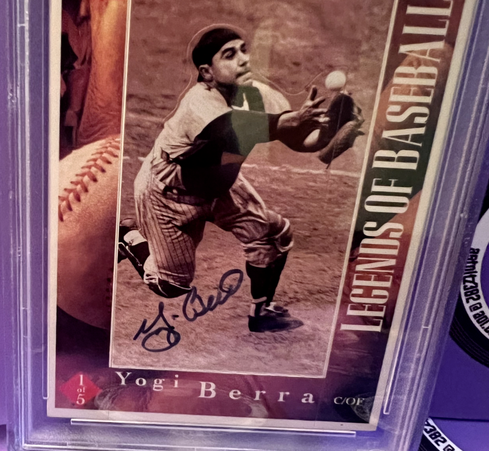 Yogi Berra Yankees Autographed Stouffers LOB Card #1/5 C/OF Certified by PSA