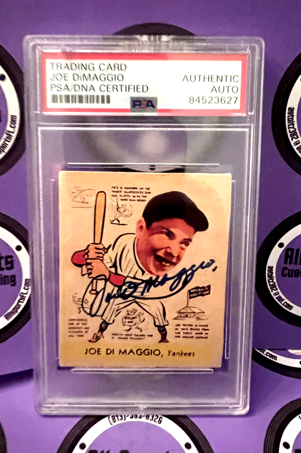 MLB's Joe Dimaggio New York Yankees Autographed Baseball Custom Card PSA Slab