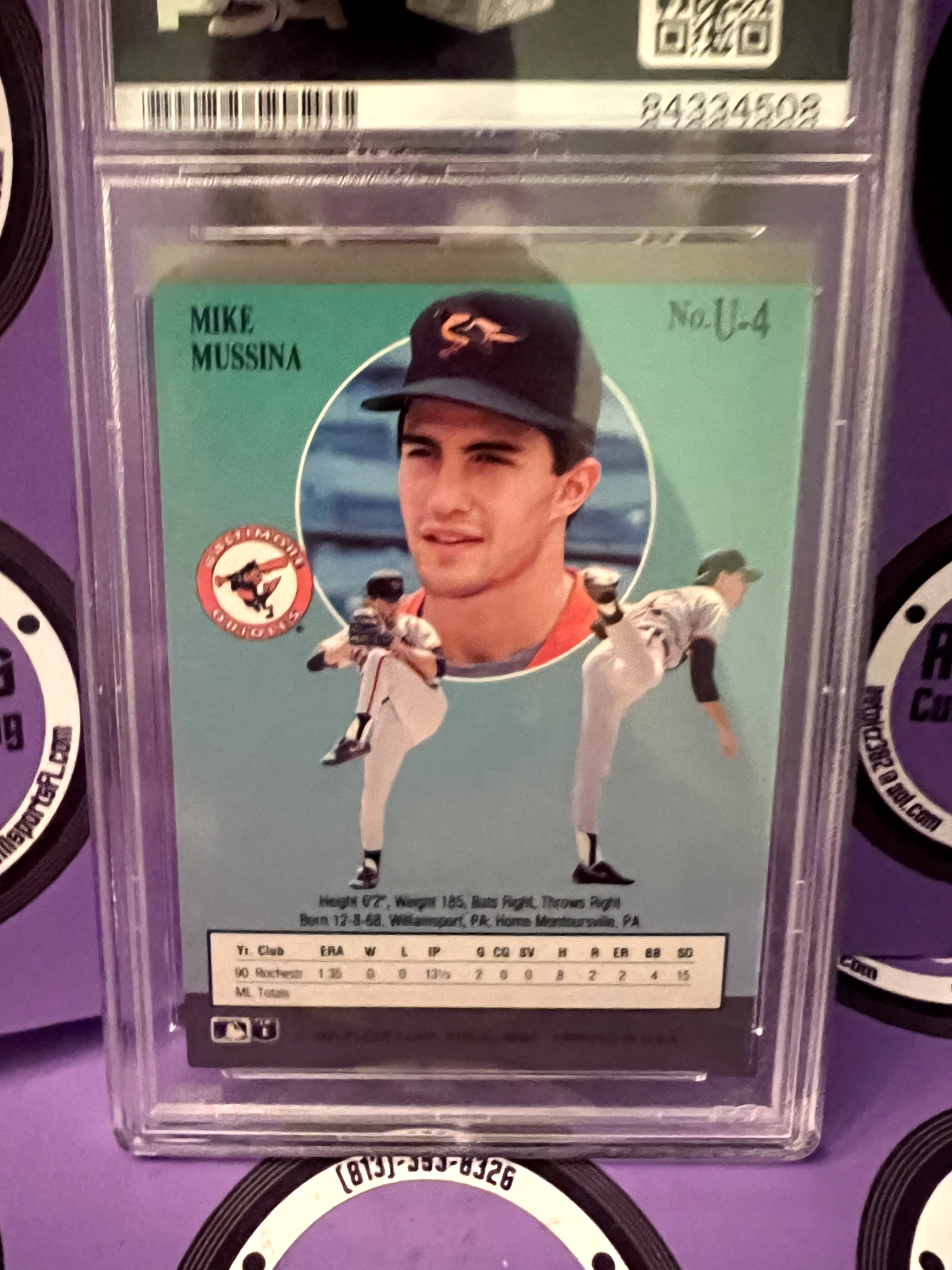 Mike Mussina Baltimore Orioles Autographed 1991 Fleer Rookie Card #U-4 PSA HOF19