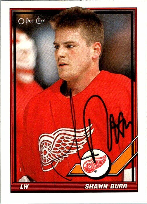 Shawn Burr Detroit Red Wings Hand Signed 1991-92 OPC Hockey Card #184 EX-NM