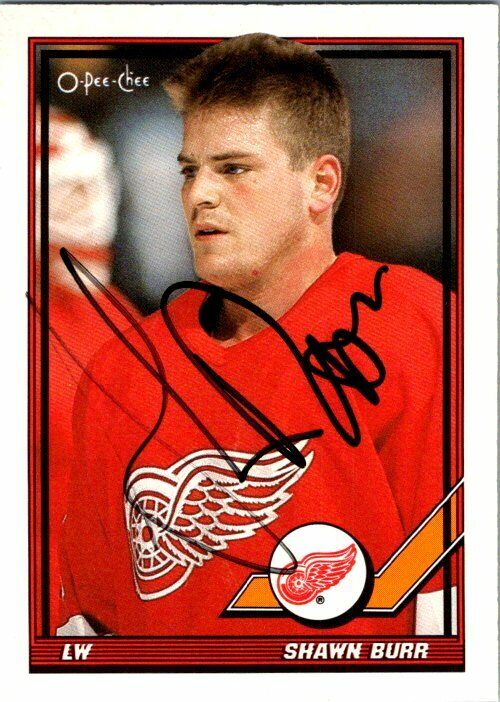 Shawn Burr Detroit Red Wings Hand Signed 1991-92 OPC Hockey Card #184 EX-NM