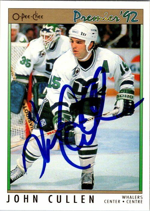 John Cullen Hartford Whalers Hand Signed 1991-92 OPC Hockey Card #127 EX-NM