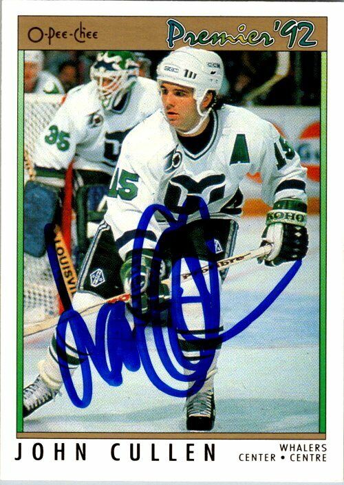 John Cullen Hartford Whalers Hand Signed 1991-92 OPC Hockey Card #127 EX-NM