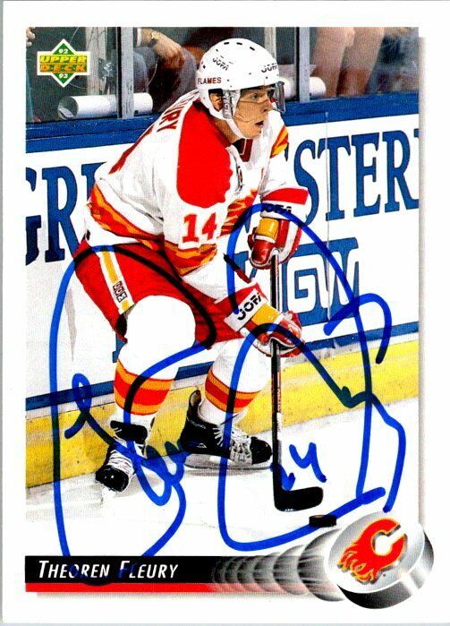 Theoren Fleury Calgary Flames Hand Signed 1992-93 UD Hockey Card #285 NM-MT