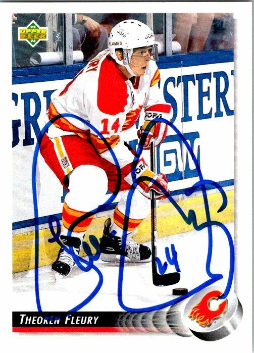 Theoren Fleury Calgary Flames Hand Signed 1992-93 UD Hockey Card #285 NM-MT