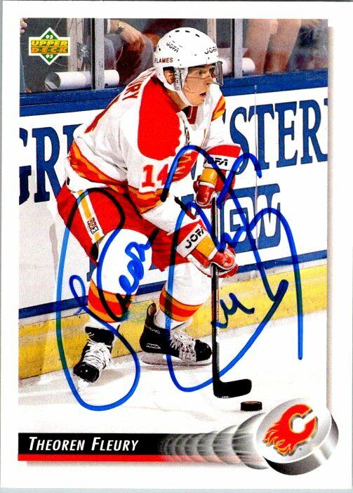 Theoren Fleury Calgary Flames Hand Signed 1992-93 UD Hockey Card #285 NM-MT