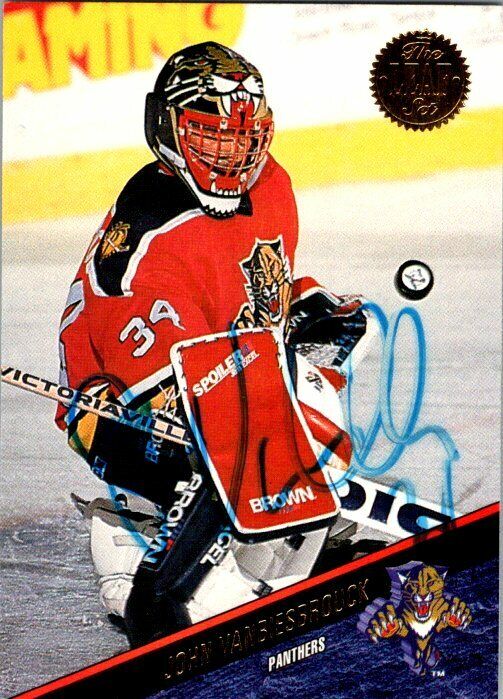 John Vanbiesbrouck Florida Panthers Hand Signed 1993-94 Leaf Hockey Card #371