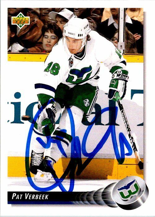 Pat Verbeek Hartford Whalers Hand Signed 1992-93 UD Hockey Card #204 NM-MT