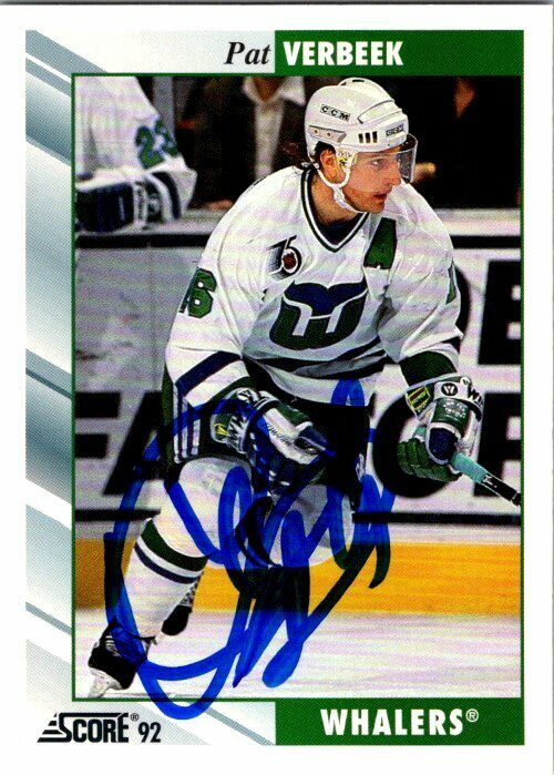 Pat Verbeek Hartford Whalers Hand Signed 1992-93 Score Hockey Card #282 NM-MT