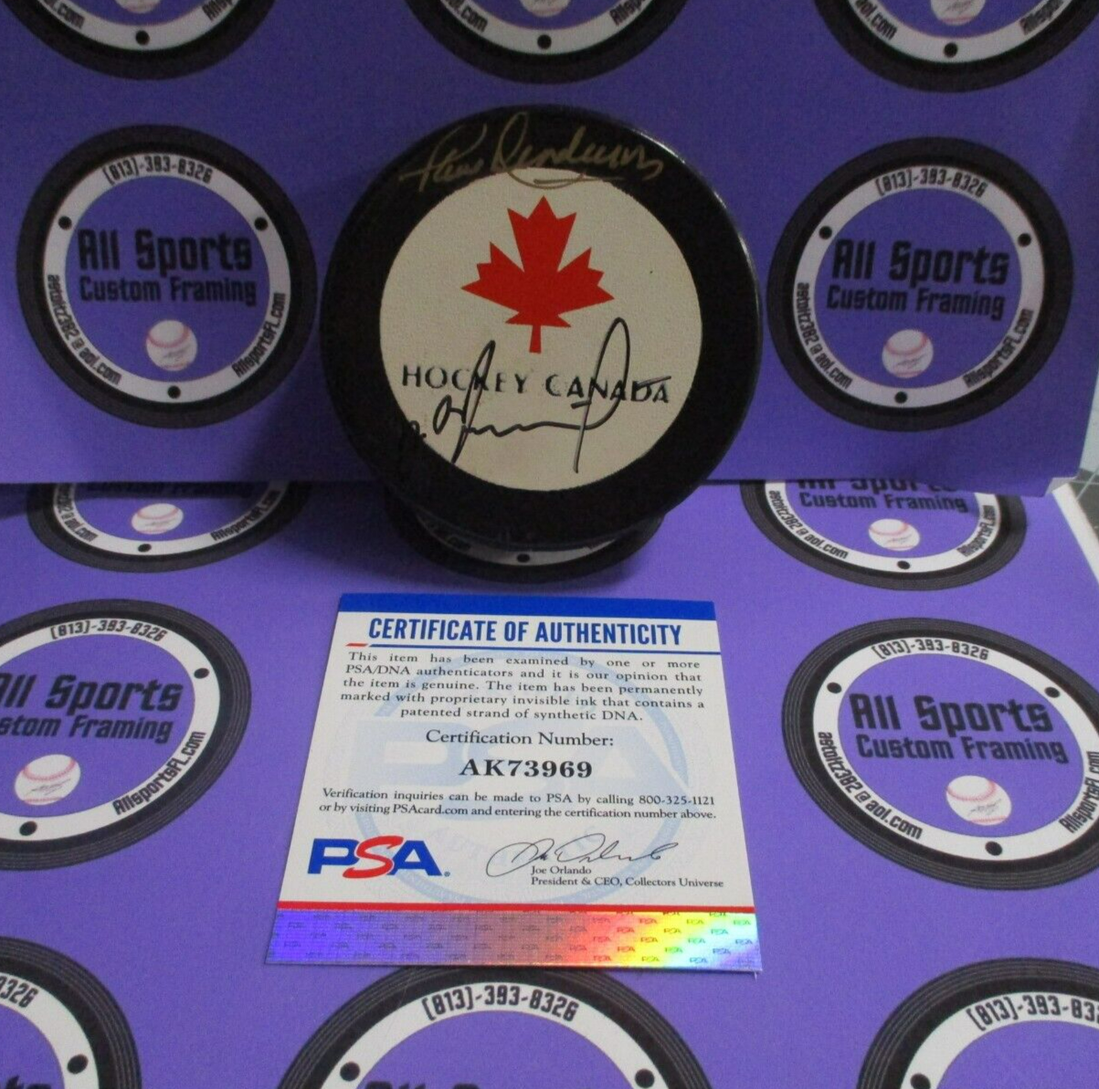 Vladislav Tretiak and Paul Henderson Autographed Canada Hockey Puck PSA #AK73969