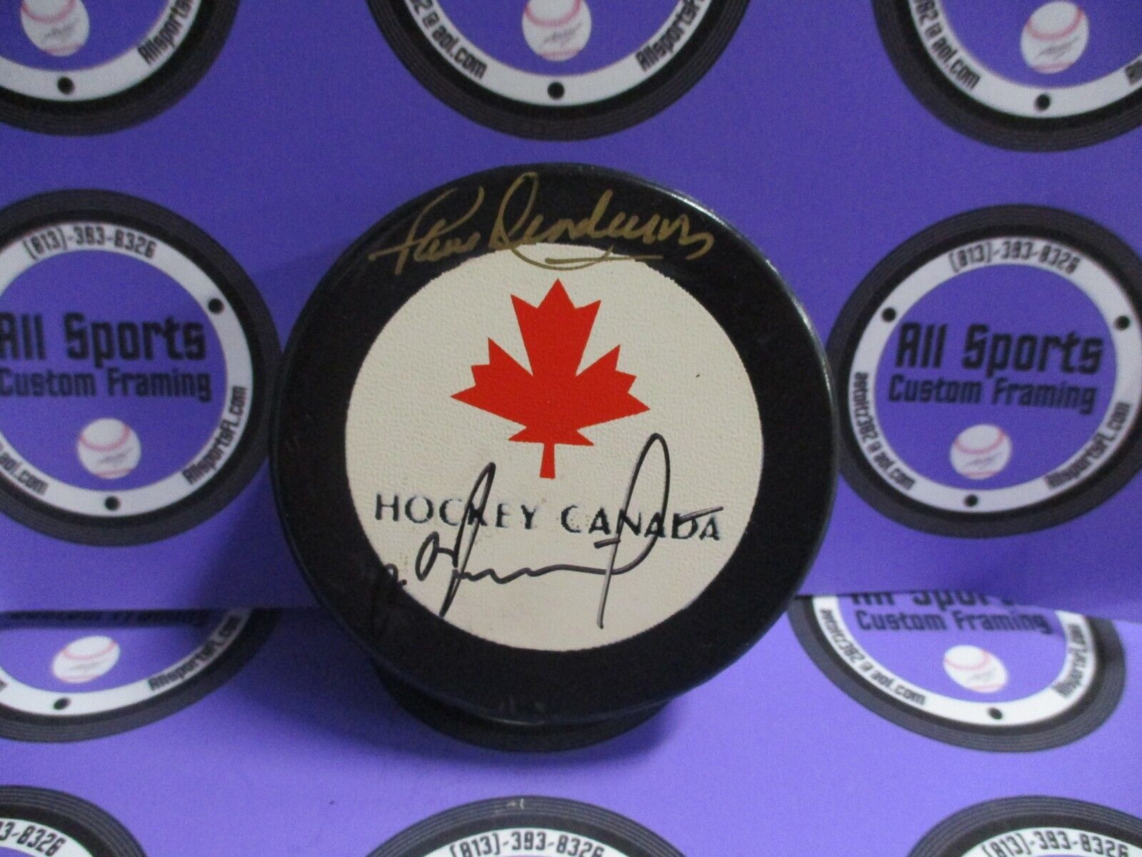 Vladislav Tretiak and Paul Henderson Autographed Canada Hockey Puck PSA #AK73969