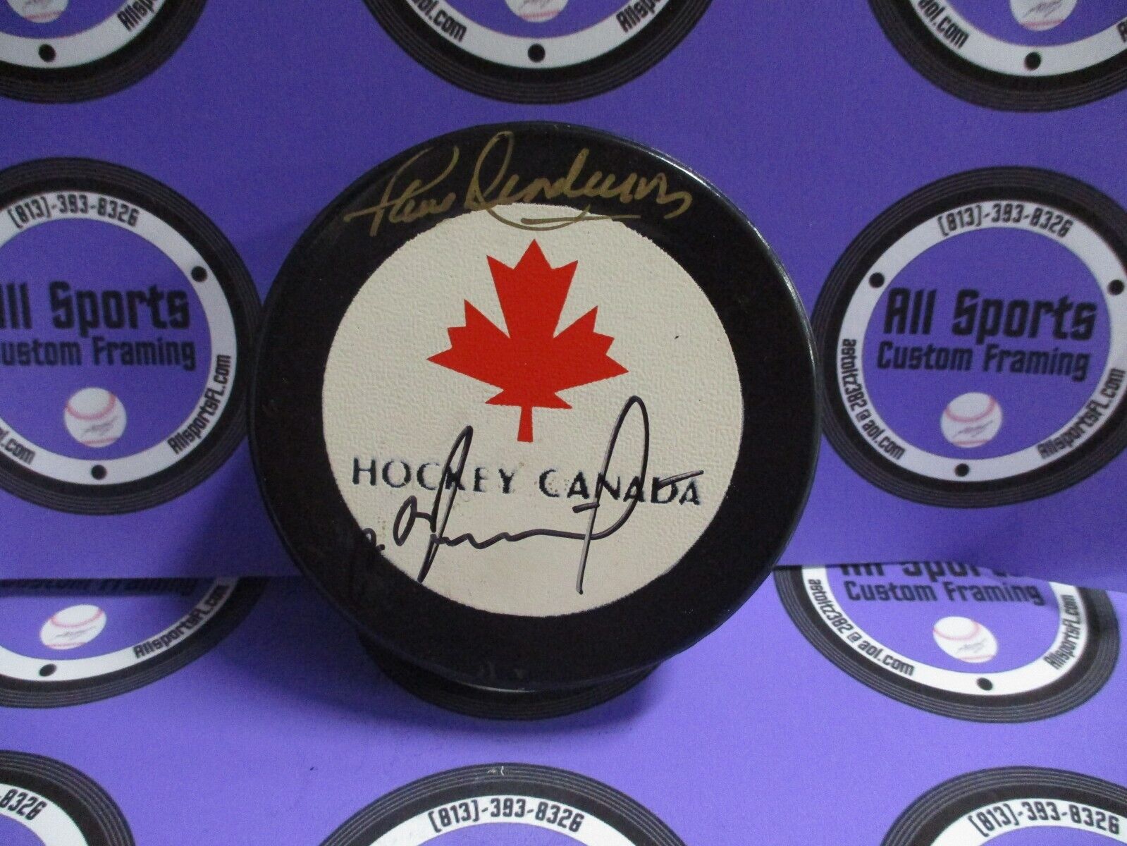 Vladislav Tretiak and Paul Henderson Autographed Canada Hockey Puck PSA #AK73969