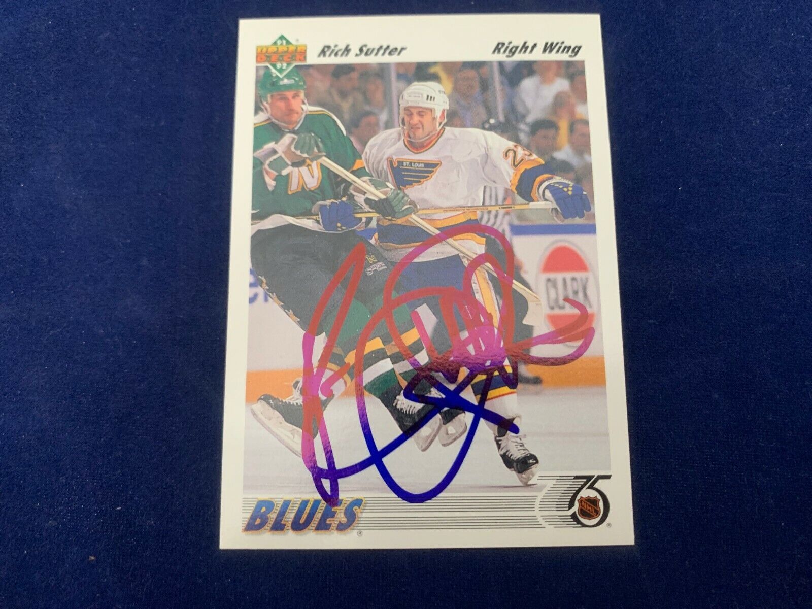 Rich Sutter St. Louis Blues Hand Signed 1991 Upper Deck Hockey Card #317 NM