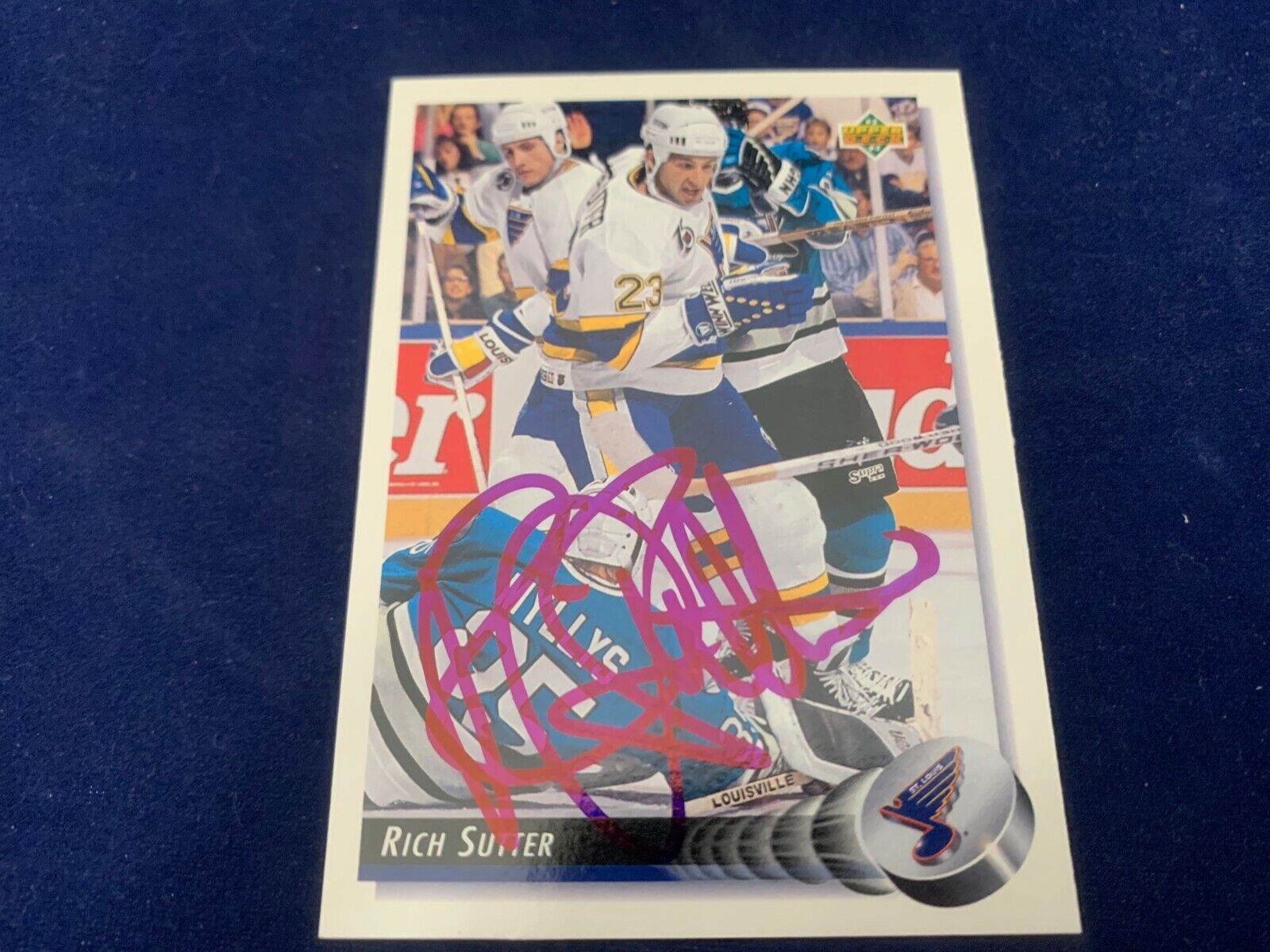 Rich Sutter St. Louis Blues Hand Signed 1992 Upper Deck Hockey Card #143 NM