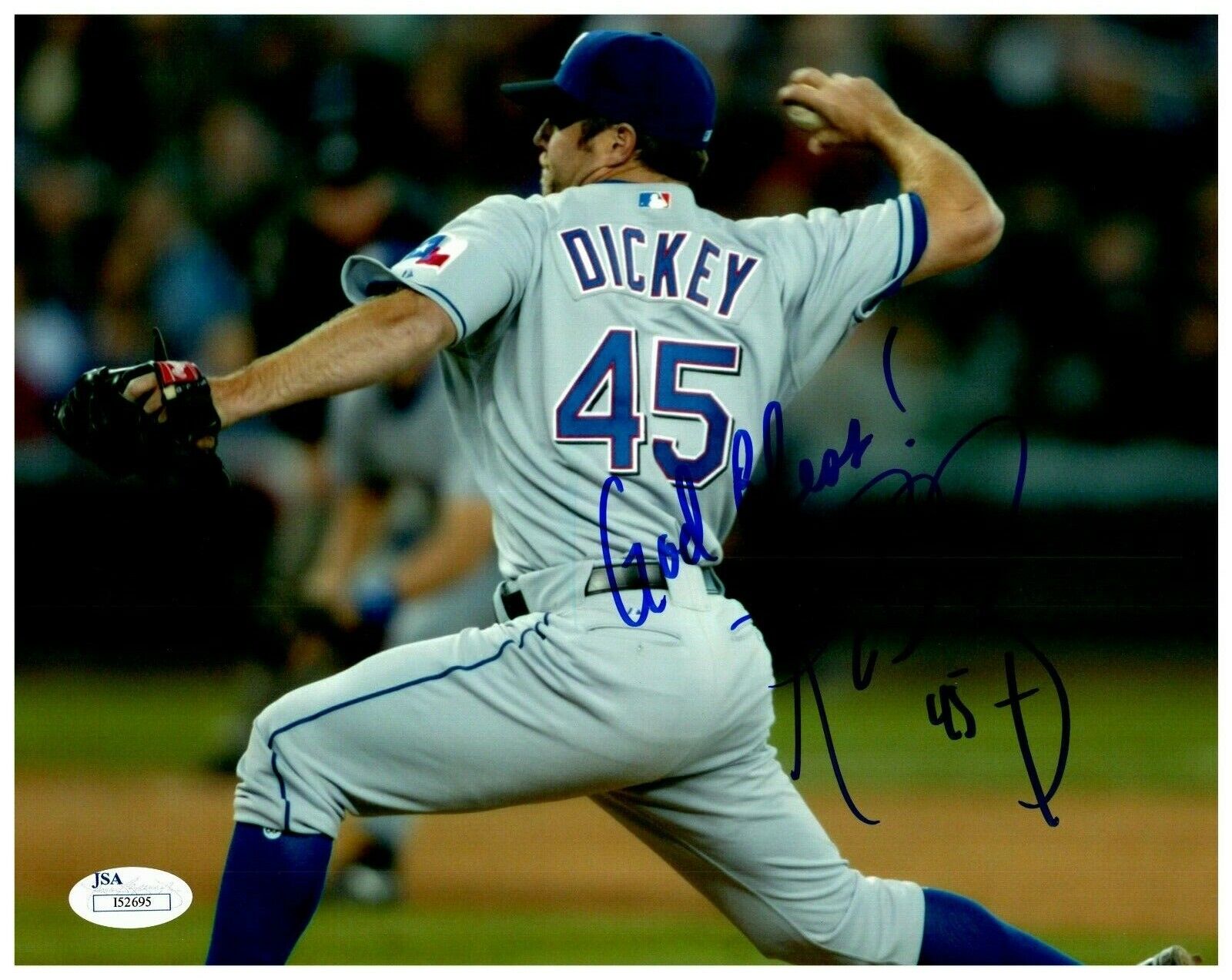 RA Dickey Texas Rangers Inscription Signed Autograph 8x10 Photo A Color JSA