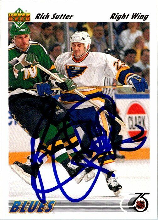 Rich Sutter St. Louis Blues Hand Signed 1991 Upper Deck Hockey Card #317 NM