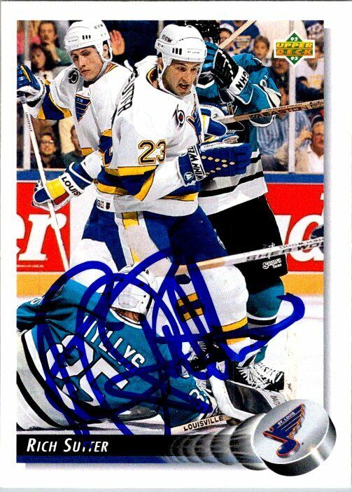 Rich Sutter St. Louis Blues Hand Signed 1992 Upper Deck Hockey Card #143 NM