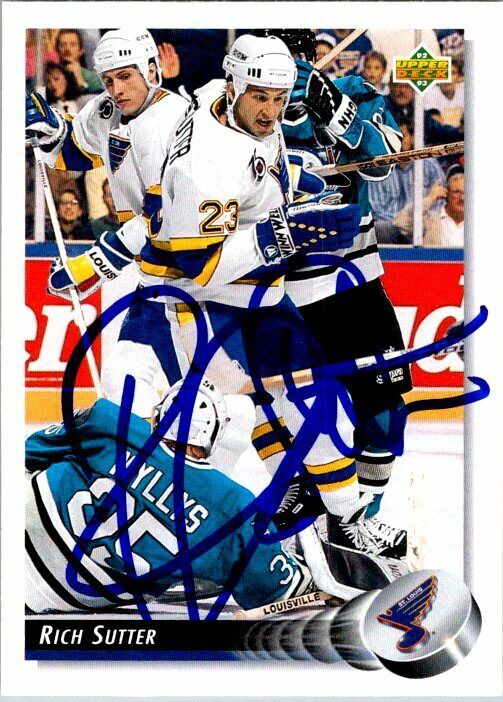 Rich Sutter St. Louis Blues Hand Signed 1992 Upper Deck Hockey Card #143 NM