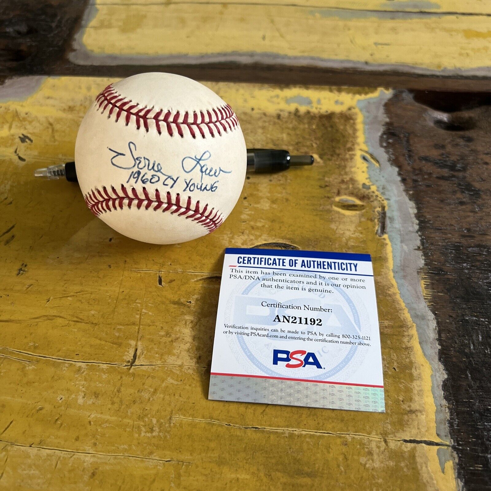 MLB Vern Law Autographed Signed Baseball Script 1960 CY Young PSA COA #AN21192