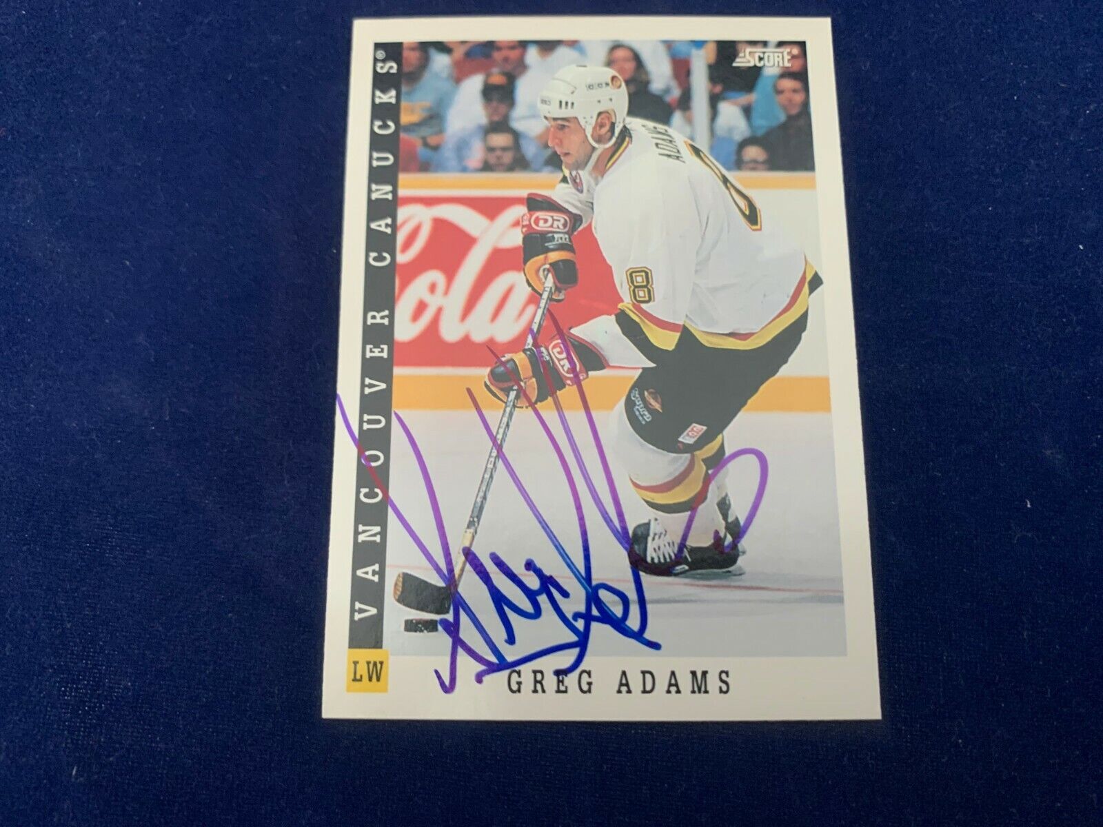 Greg Adams Vancouver Canucks Hand Signed 1993 Score Hockey Card #196 NM