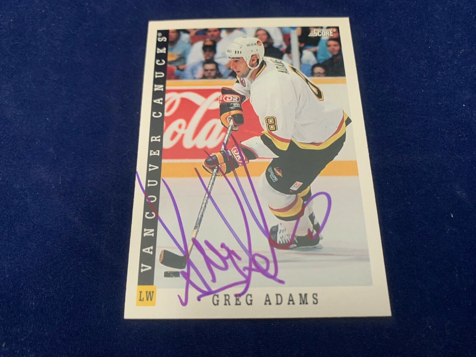 Greg Adams Vancouver Canucks Hand Signed 1993 Score Hockey Card #196 NM