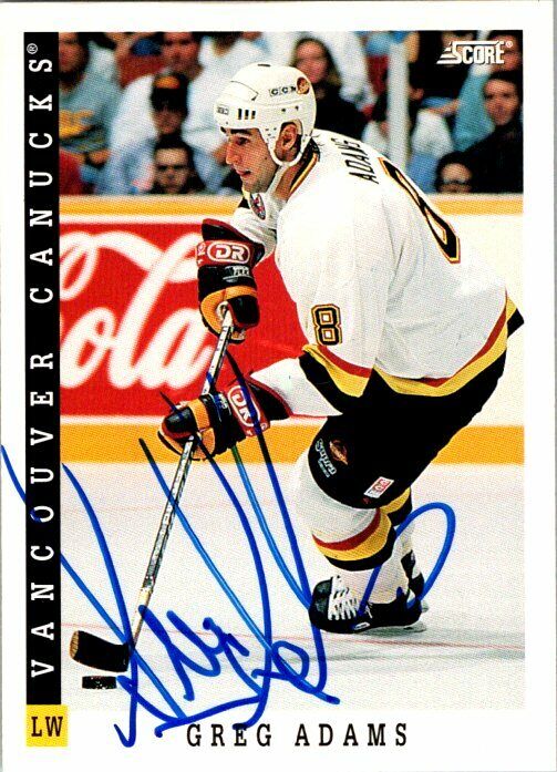 Greg Adams Vancouver Canucks Hand Signed 1993 Score Hockey Card #196 NM