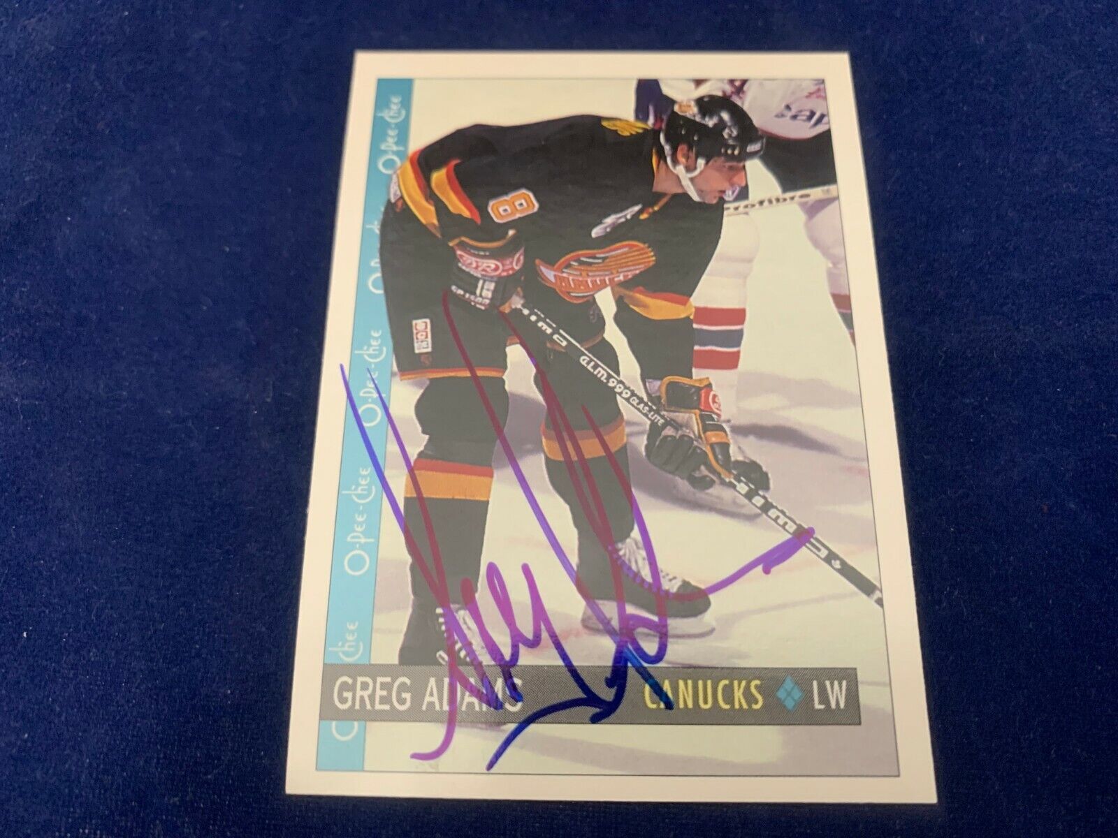 Greg Adams Vancouver Canucks Hand Signed 1992 O-PEE-CHEE Hockey Card #365 NM