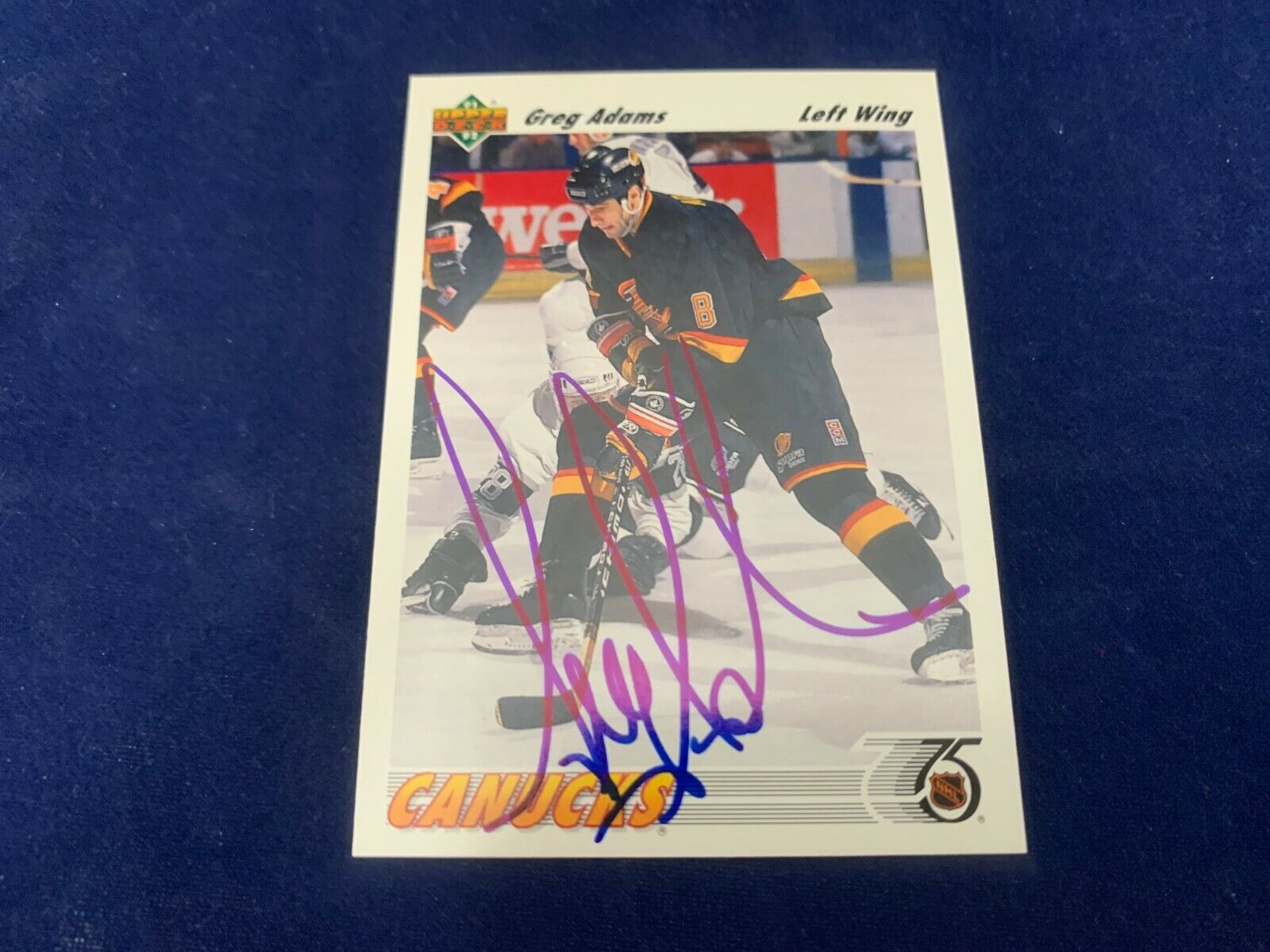 Greg Adams Vancouver Canucks Hand Signed 1991 Upper Deck Hockey Card #426 NM