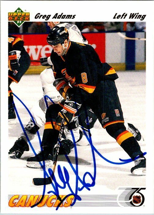 Greg Adams Vancouver Canucks Hand Signed 1991 Upper Deck Hockey Card #426 NM