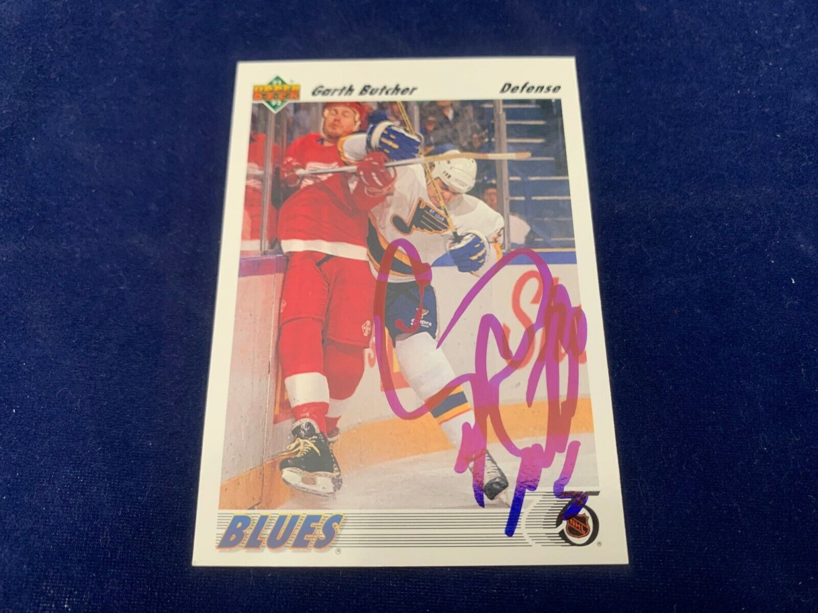 Garth Butcher St. Louis Blues Hand Signed 1991 Upper Deck Hockey Card #397 NM