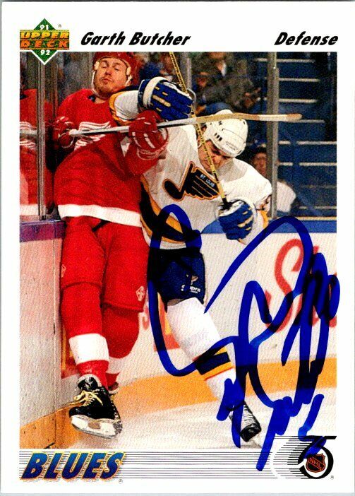 Garth Butcher St. Louis Blues Hand Signed 1991 Upper Deck Hockey Card #397 NM