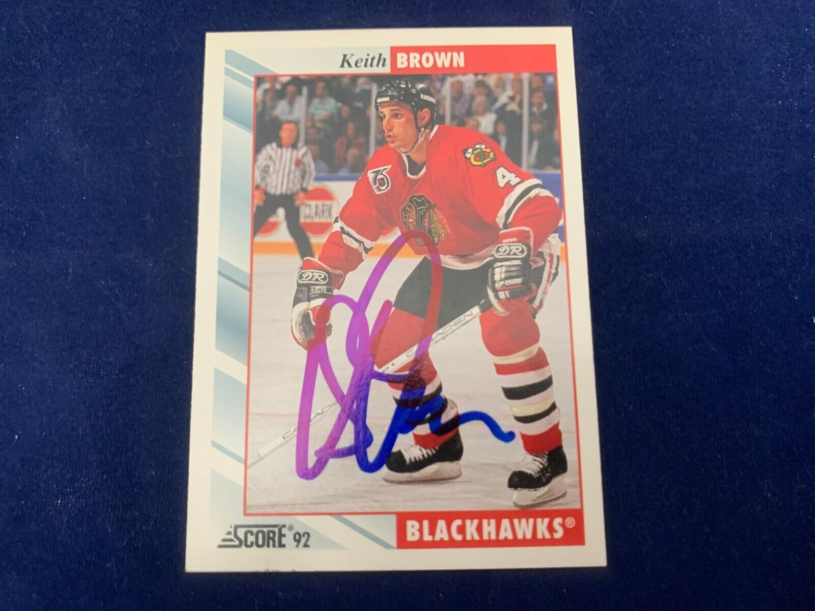 Keith Brown Chicago Blackhawks Hand Signed 1992 Score Hockey Card #68 NM