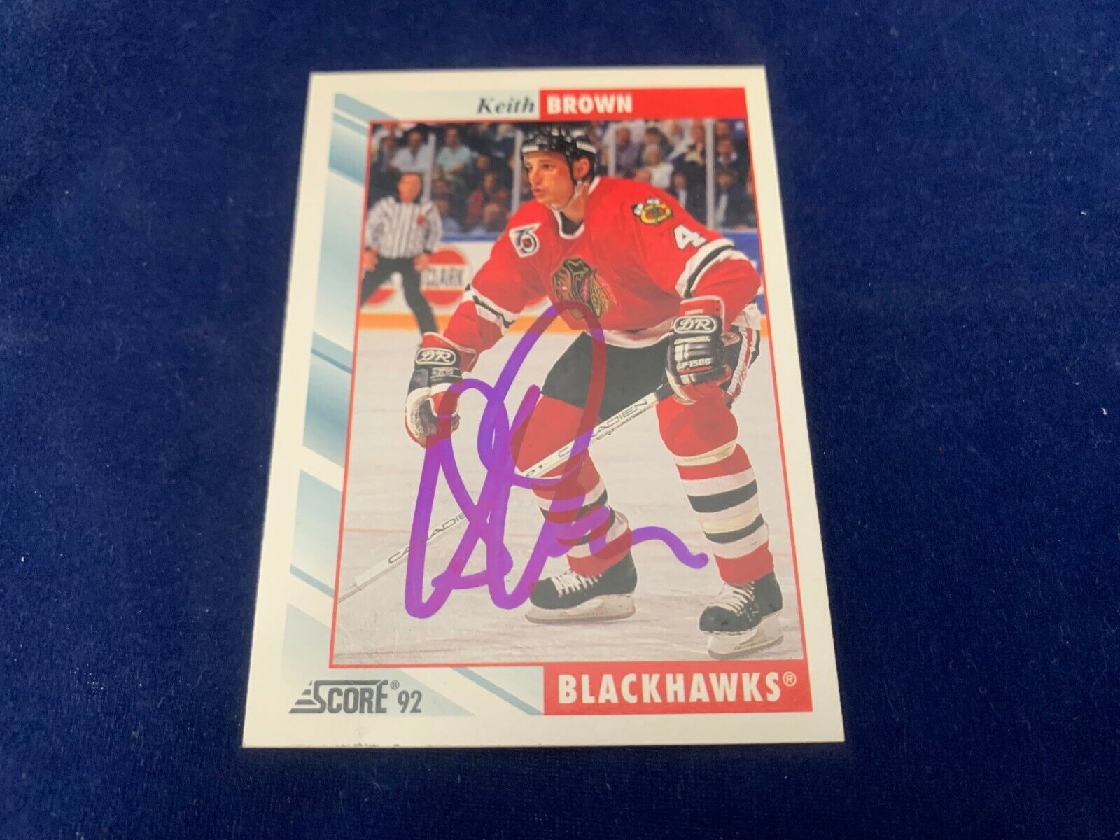 Keith Brown Chicago Blackhawks Hand Signed 1992 Score Hockey Card #68 NM