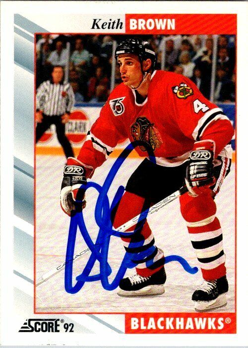 Keith Brown Chicago Blackhawks Hand Signed 1992 Score Hockey Card #68 NM