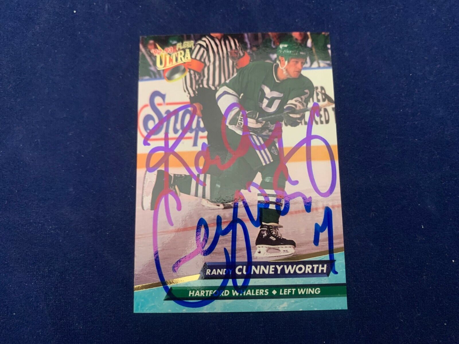 Randy Cunneyworth Hartford Whalers Hand Signed 1992 Fleer Hockey Card #73 NM