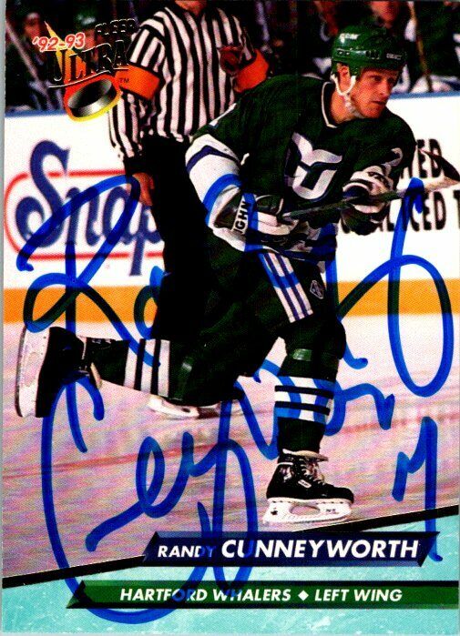 Randy Cunneyworth Hartford Whalers Hand Signed 1992 Fleer Hockey Card #73 NM