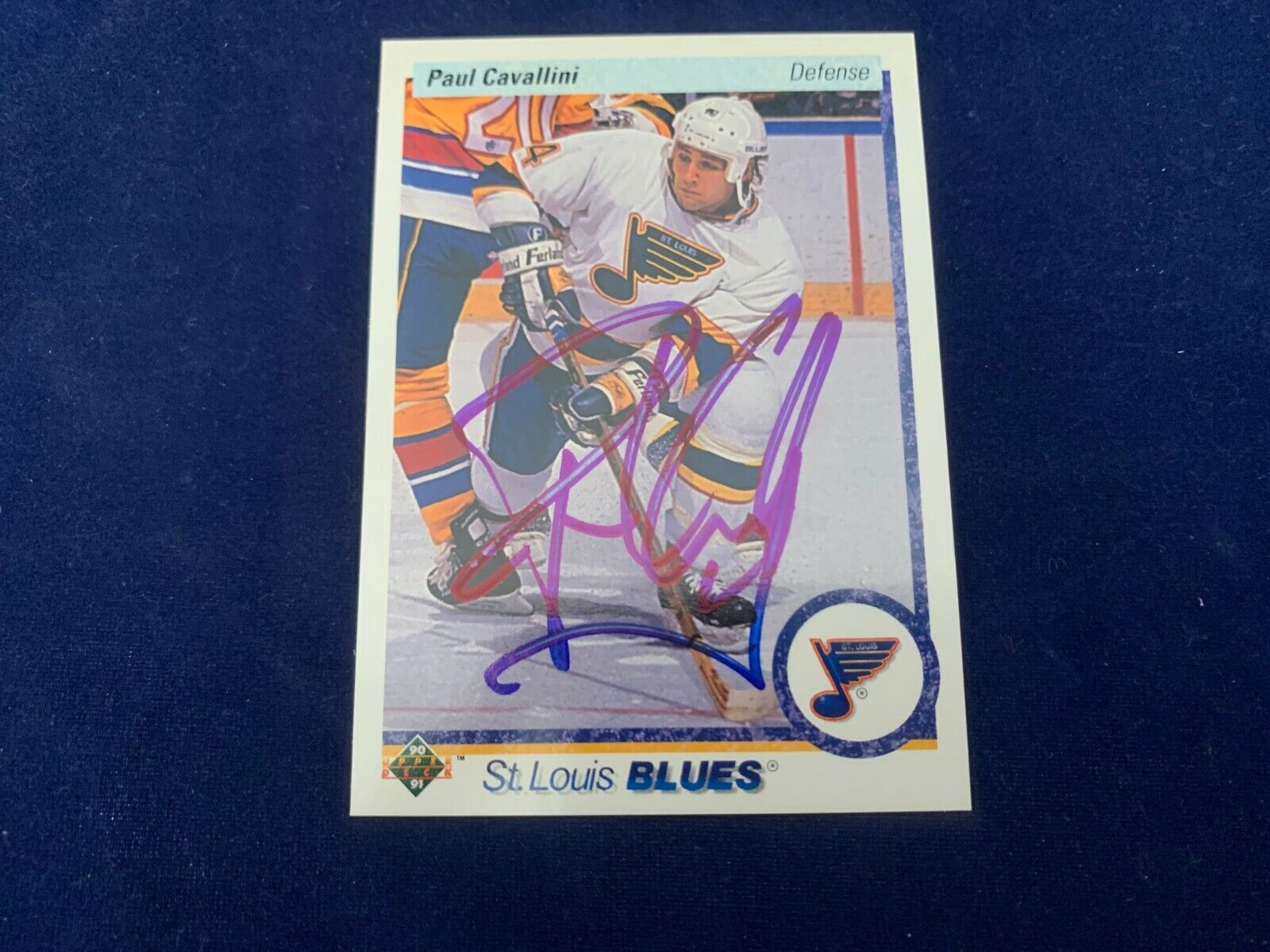 Paul Cavallini St. Louis Blues Hand Signed 1990 Upper Deck Hockey Card #281 NM