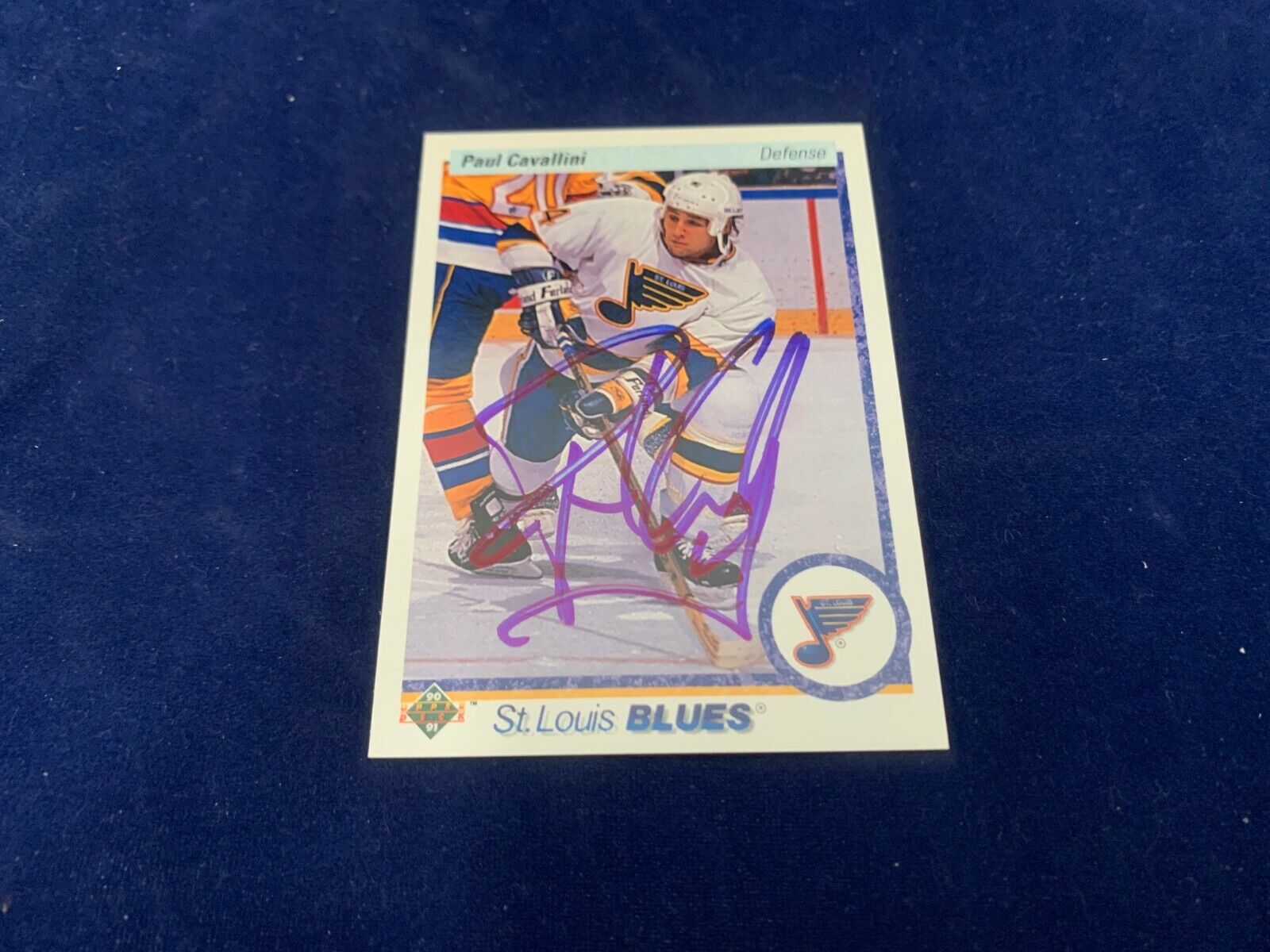 Paul Cavallini St. Louis Blues Hand Signed 1990 Upper Deck Hockey Card #281 NM