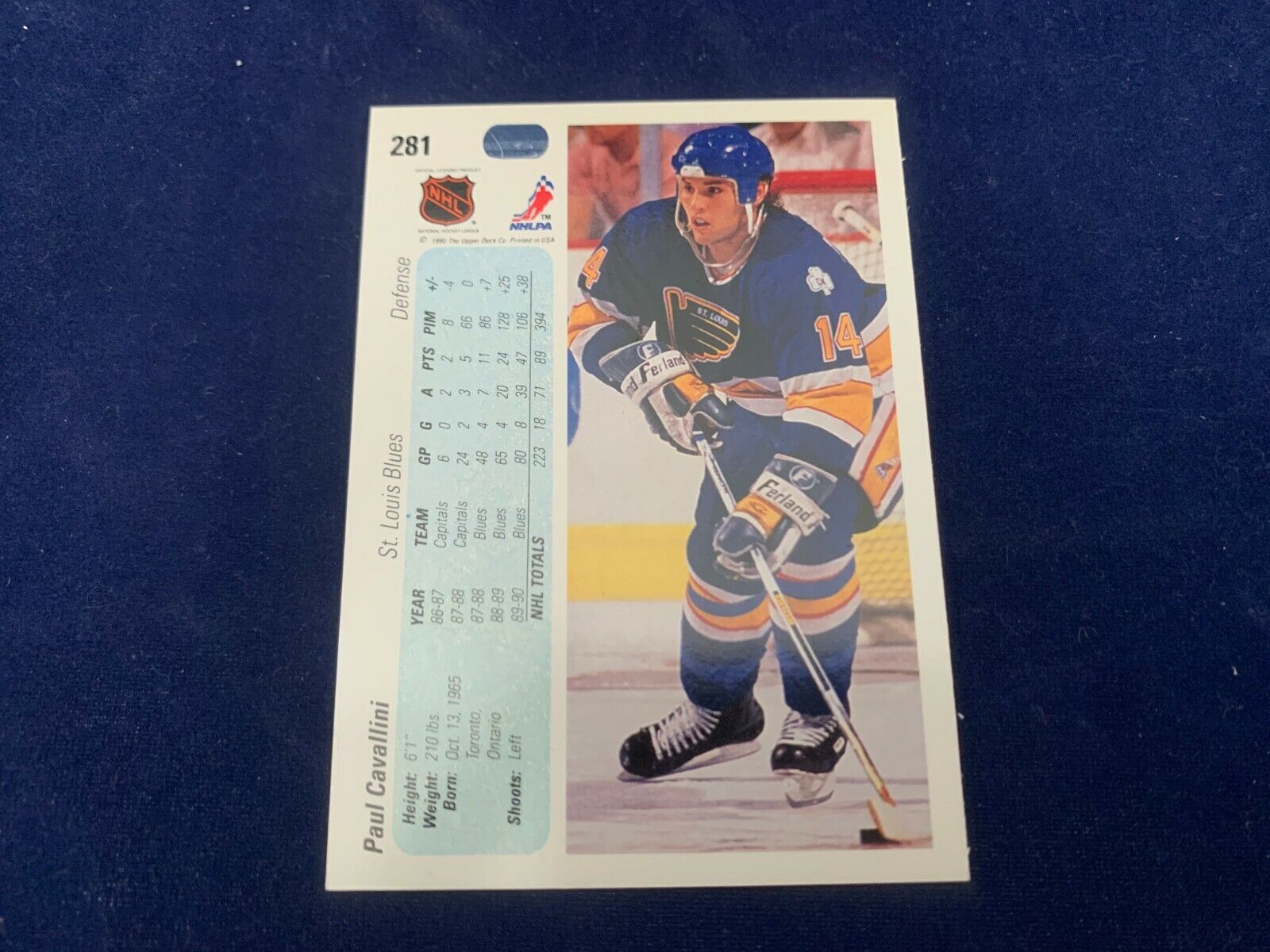 Paul Cavallini St. Louis Blues Hand Signed 1990 Upper Deck Hockey Card #281 NM