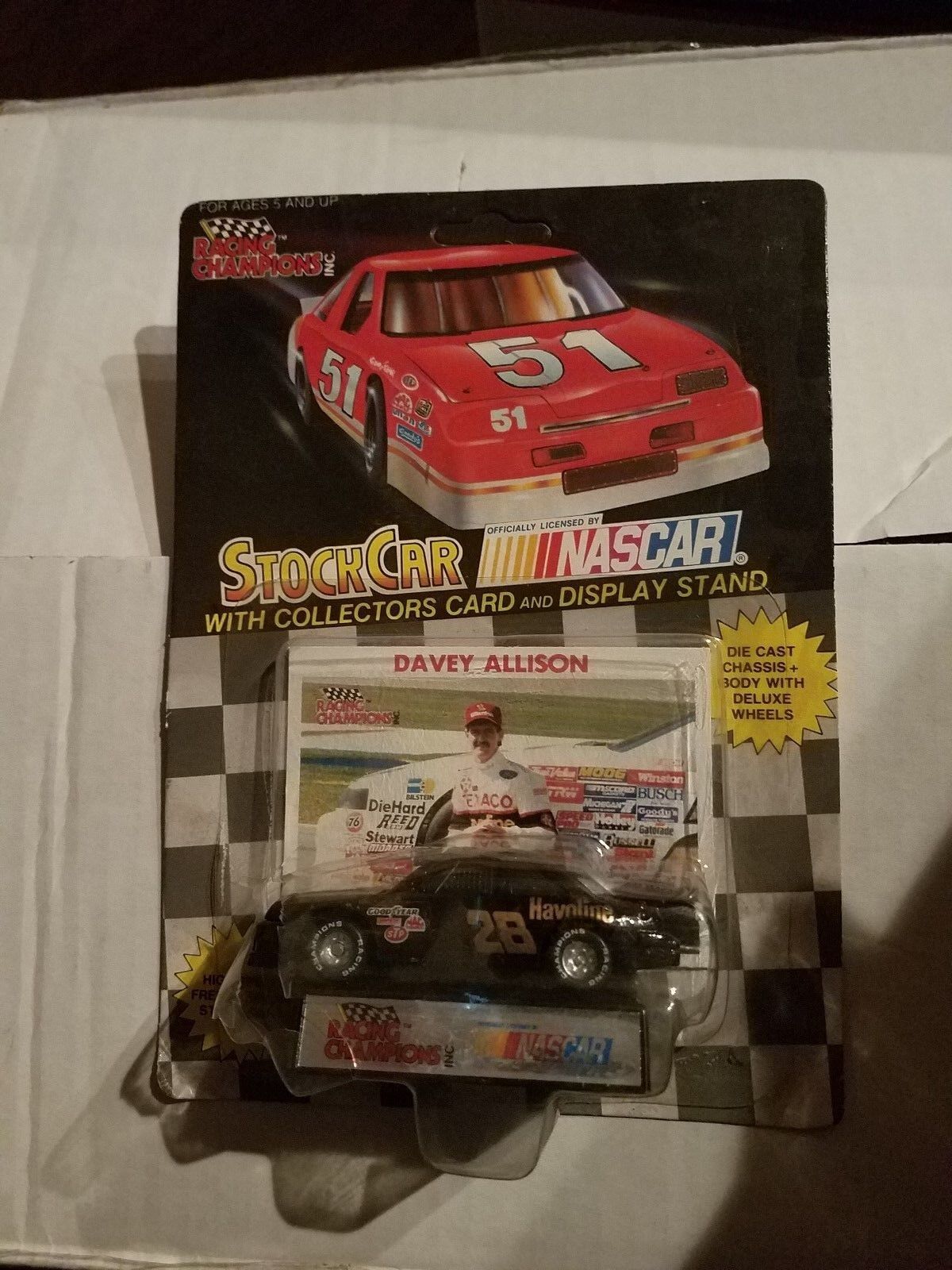 1990 Racing Champions Stock Car #28 Davey Allison with Collectors Card DieCast