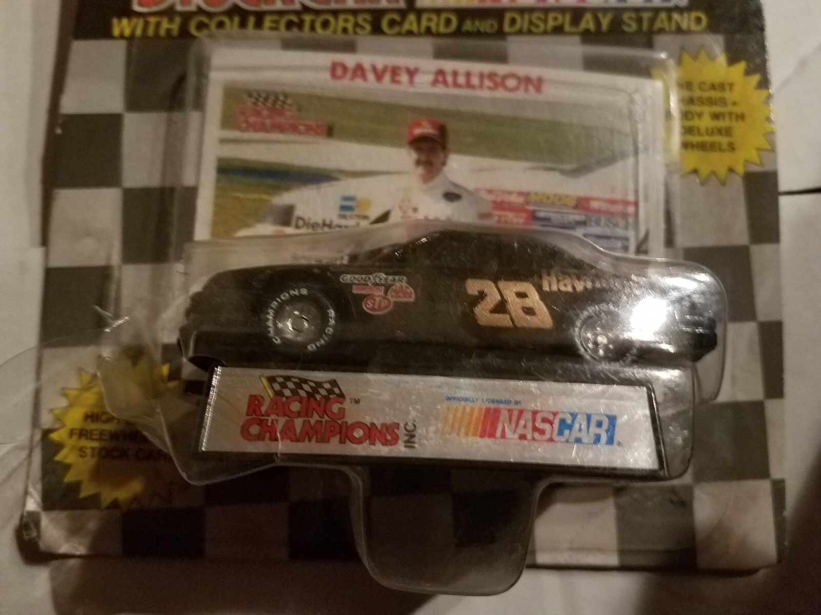 1990 Racing Champions Stock Car #28 Davey Allison with Collectors Card DieCast