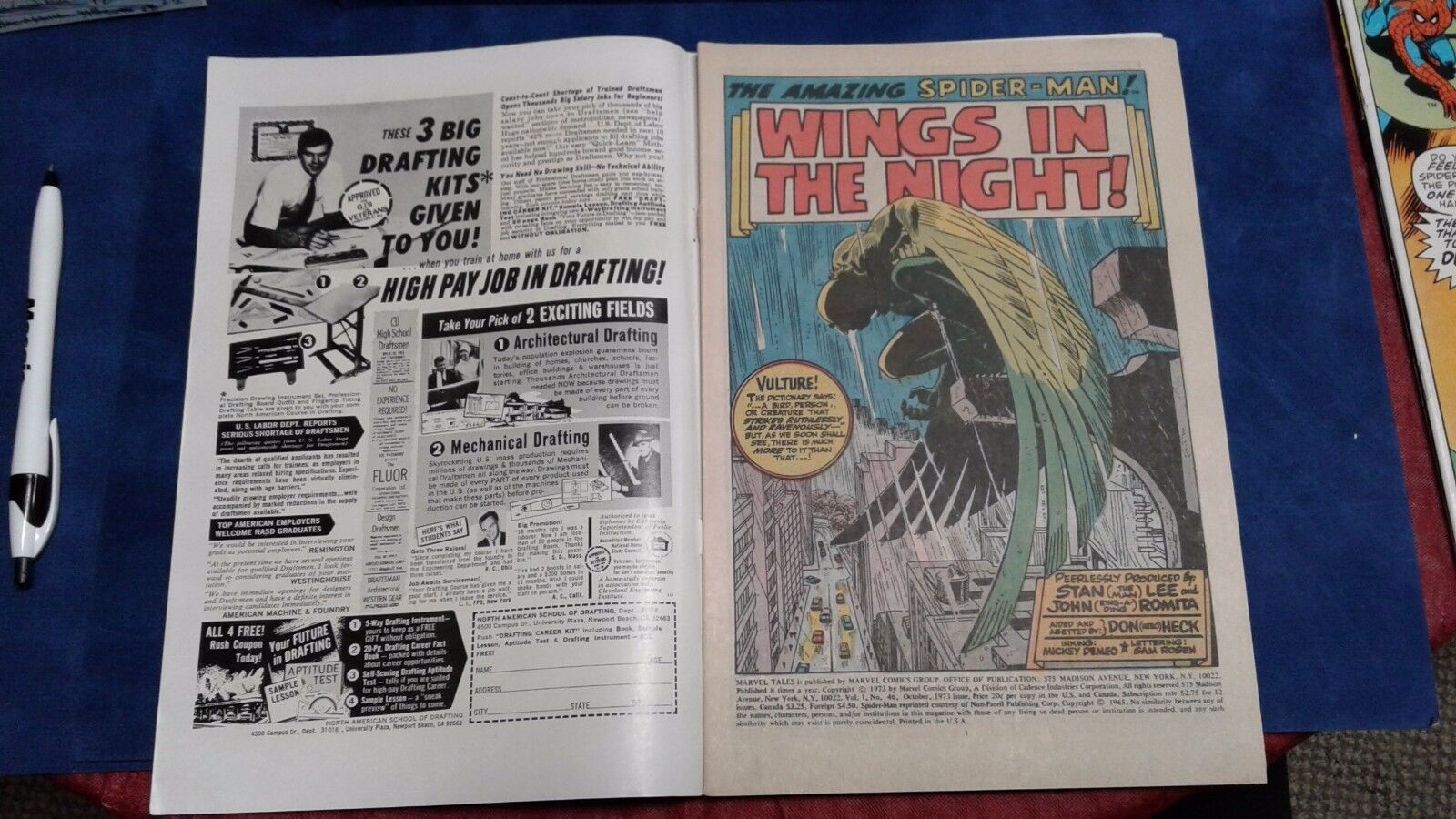 1973 MARVEL TALES STARRING SPIDERMAN WINGS IN THE NIGHT COMIC BOOK # 46 OCT