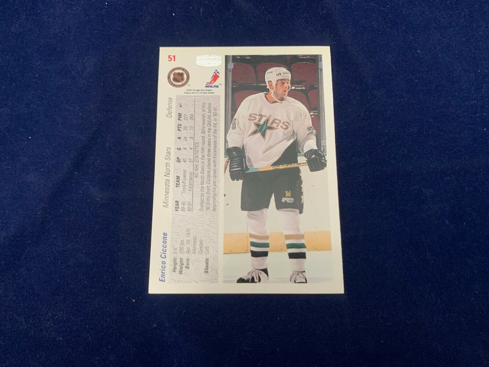 Enrico Ciccone Dallas Stars Hand Signed 1991 Upper Deck Hockey Card #51 NM