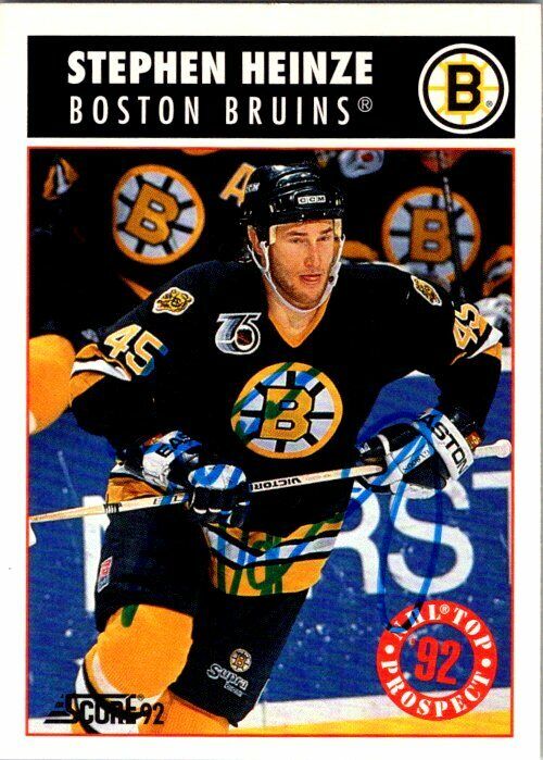 Steve Heinze Boston Bruins Hand Signed 1992 Score Hockey Card #476 NM